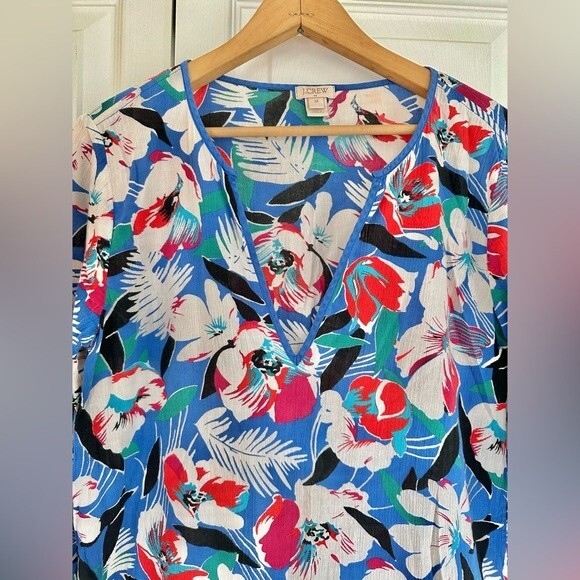 J. Crew floral tunic women’s top size XS tropical flowers Hawaiian - Picture 2 of 7